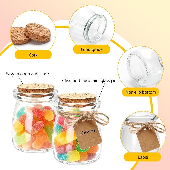 3.4 oz Small Glass Jar with Cork Lids, Pudding Yogurt Jar