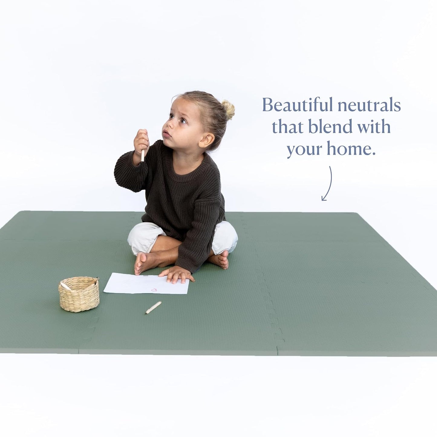 Toddlekind Solid Color Foam Play Mat 4x4 Baby Playmat. Stylish, Non-Toxic, Odorless, Plain Design Puzzle Play Mat 0m+ Sage Moss (Green)