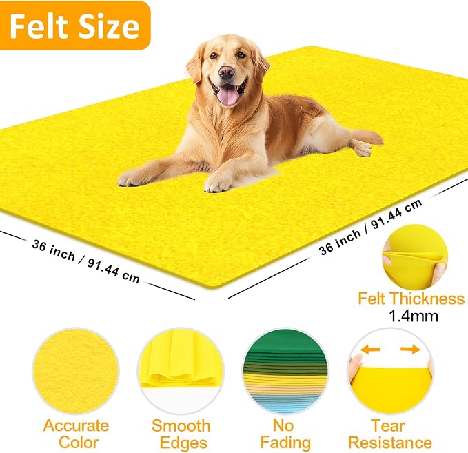 Yellow Felt Fabric Sheet 36" X 36", 1.4mm Thick Large Soft Durable Flexible