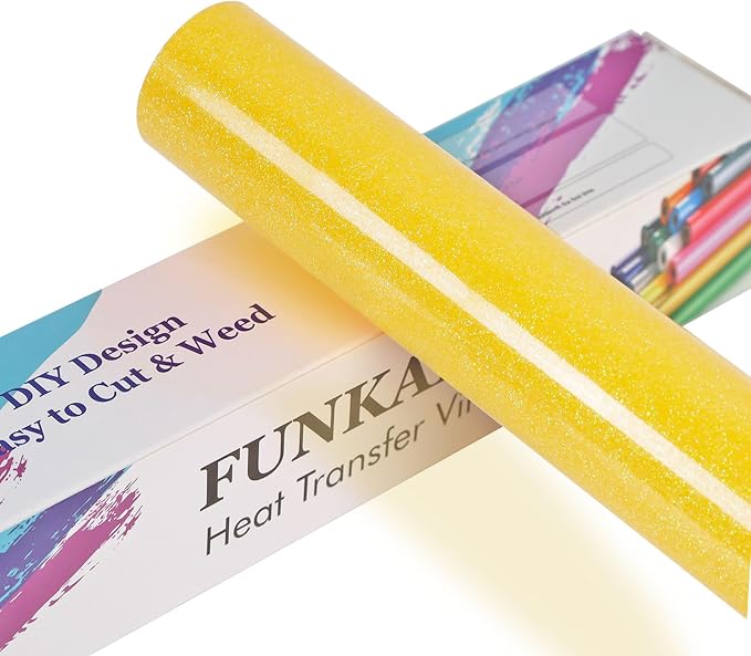 FUNKAKA Glitter Fluorescent Gold HTV Heat Transfer Vinyl Rolls, Glitter HTV