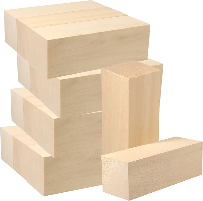 JAPCHET 12 Pieces 6 x 2 x 2 Inch Basswood Carving Blocks, Natural Unfinished