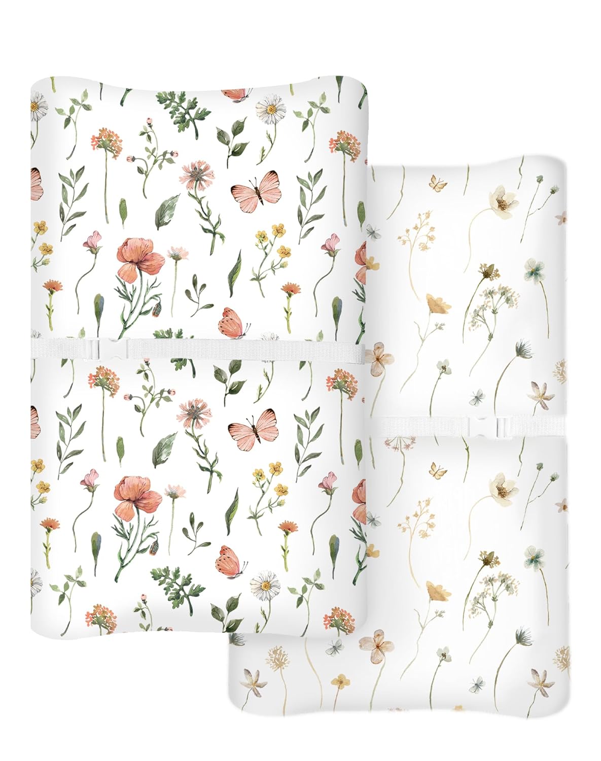 Changing Pad Cover for Baby Boys Girls 2 Pack, Fits Standard 32”×16” Changing Table Pads, Silky Breathable Stretch Knit, Machine Washable (Butterfly Garden)