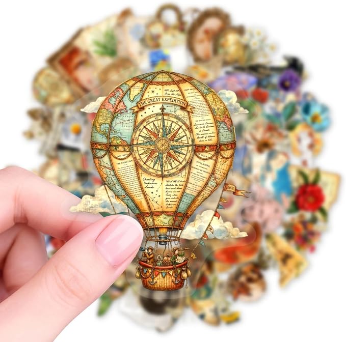 50PCS Vintage Aesthetic Stickers, Waterproof PET Scrapbooking Decals, Retro