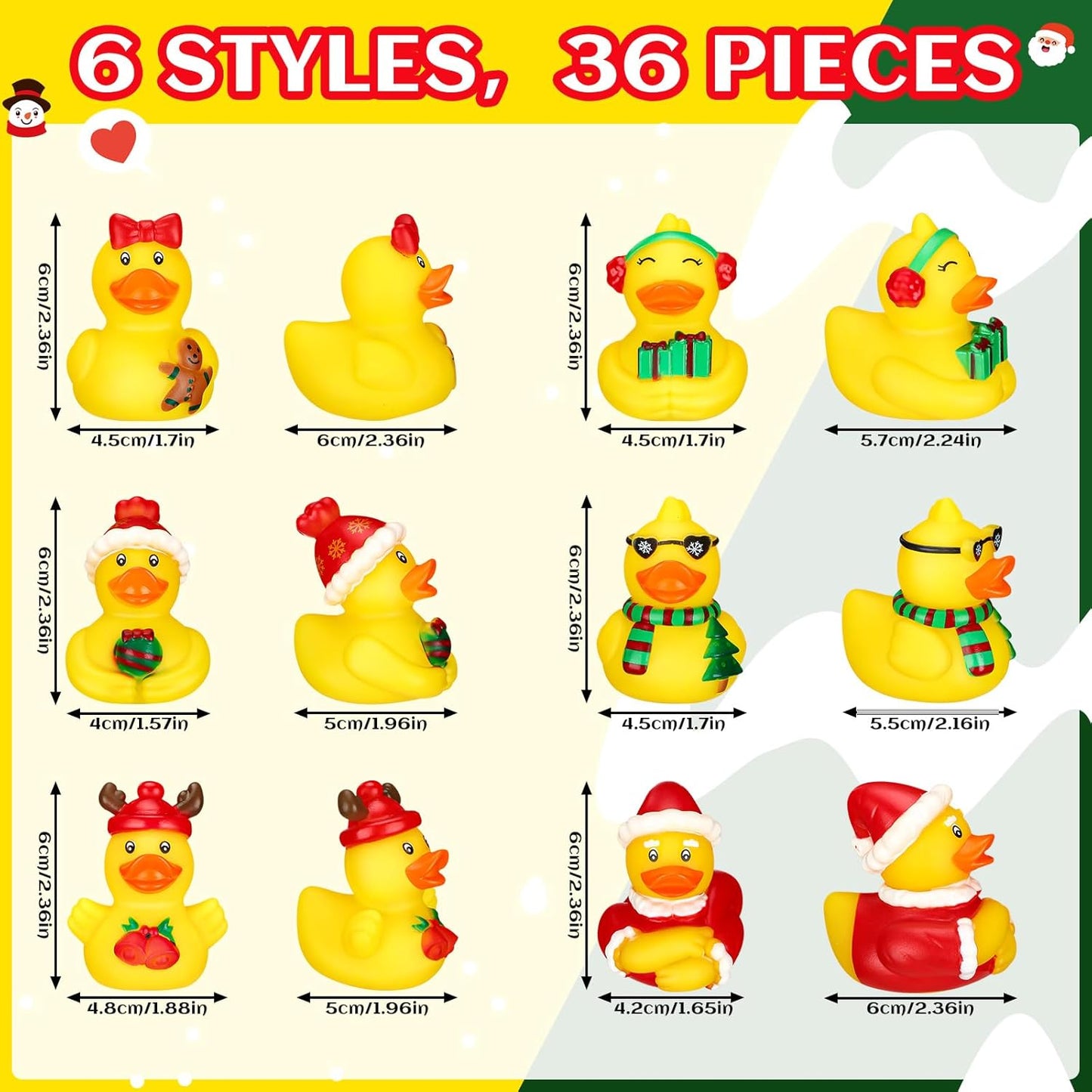 Honoson 36 Pcs Rubber Duck in Bulk Mini Toy Rubber Duck for Bath Birthday Gifts Shower Party Favors Decoration(Holiday)