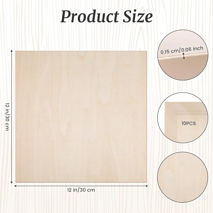 10Pack Basswood Sheets 1/16, 11.8"*11.8" 1.5mm Basswood