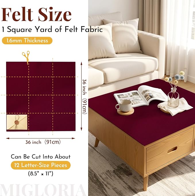 Large Felt Fabric Sheet 36 x 36 Inch, 1.6mm Thick | Soft nonwoven felt
