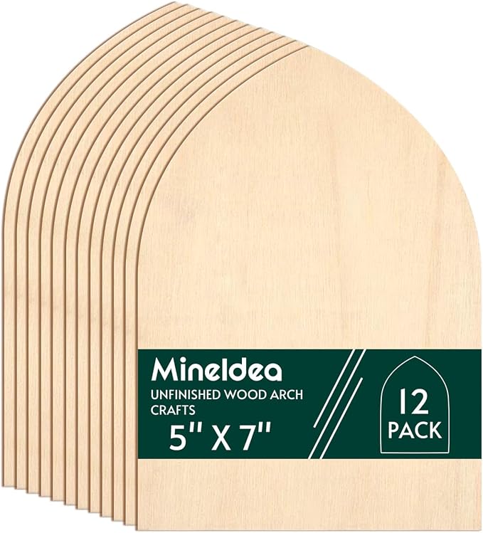 12 Pack Unfinished Gothic Arch Wood Plaque, 5” x 7” Basswood Shield Plaque