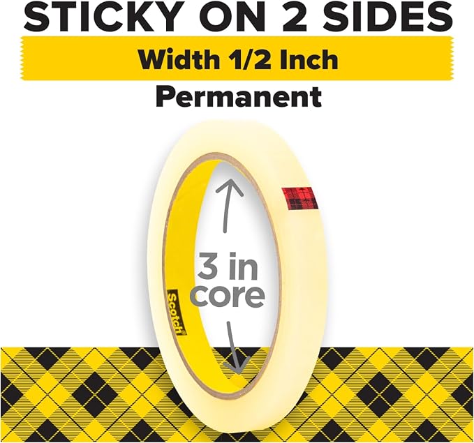 Double Sided Office Tape, 1/2" x 36 yards