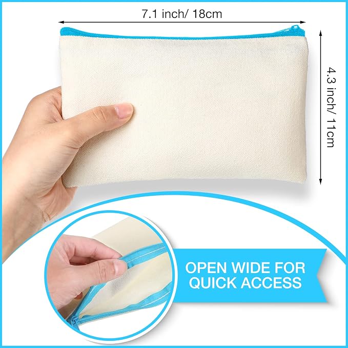 Reginary 80 Pack Canvas Zipper Makeup Bags Bulk Pencil Pouches Blank DIY Craft