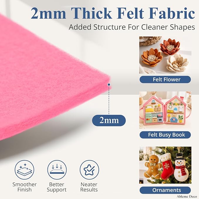 12" x 12" Felt Sheets for Crafts, 2mm Stiff Felt Fabric, Polyester Felt Squares