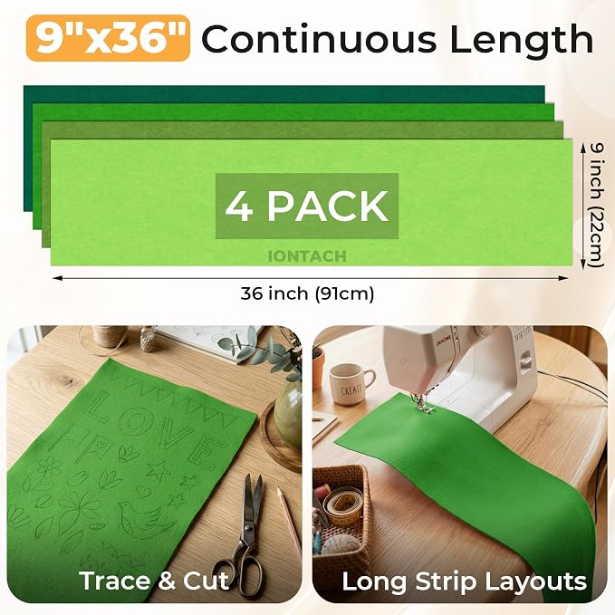 IONTACH 9" X 36" Soft Felt Sheets 1.6mm Thick | Acrylic Felt Fabric