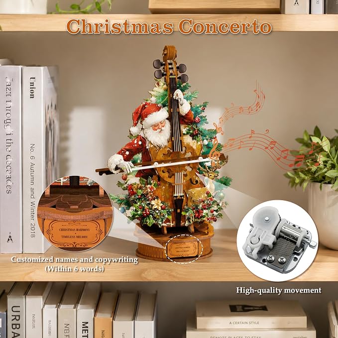 3D Wooden Puzzles for Adults, Christmas Cello Music Box, DIY Cello Model Kit