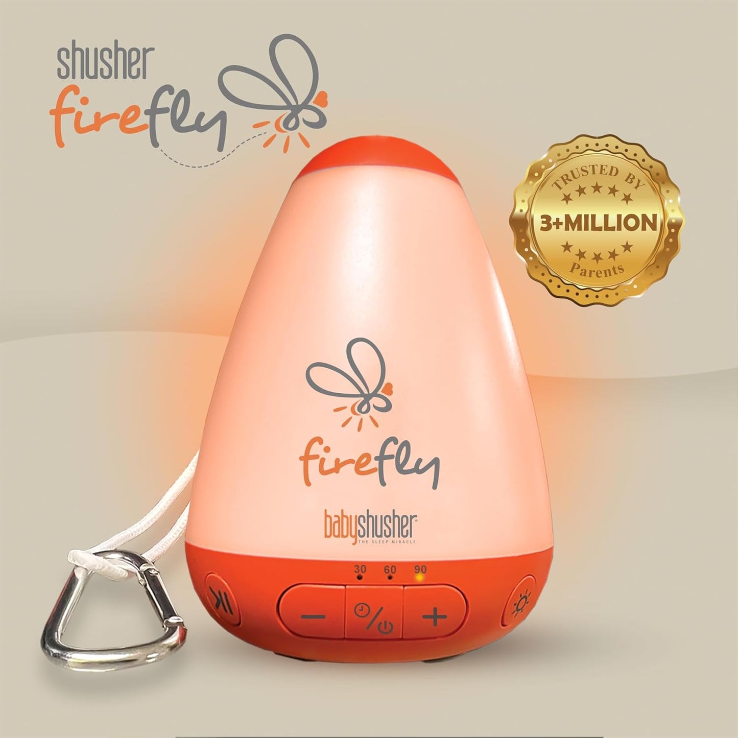 Baby Shusher Firefly Baby Soother for Crying Babies with Nightlight - White Noise Sound Machine, Baby Soother for Sleeping, Newborn Essentials for Crib, USB Rechargeable - 1 Count
