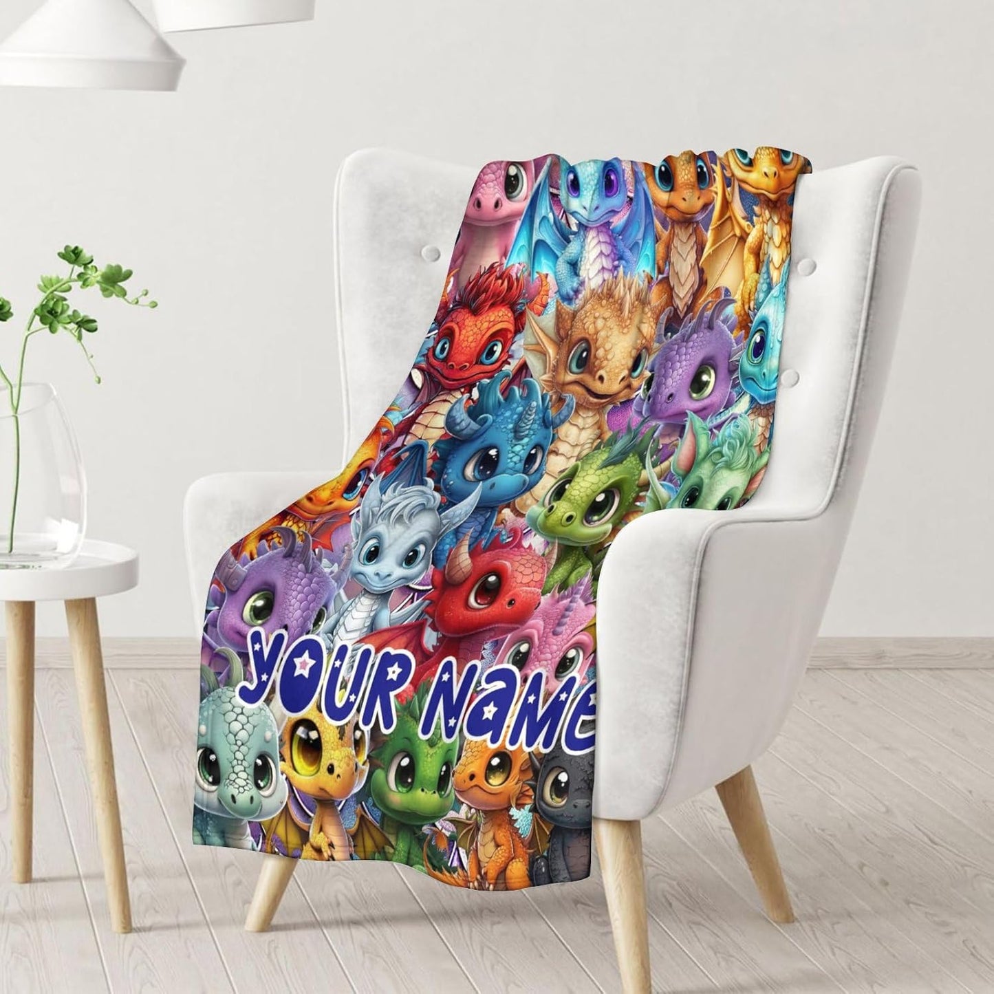 Custom Dragon Blanket Gifts with Name - 30x40 Inches Funny Throw Blanket for Babies, Kids, Boys & Girls - Colorful Soft Fuzzy Blankets for Couch, Sofa & Bed