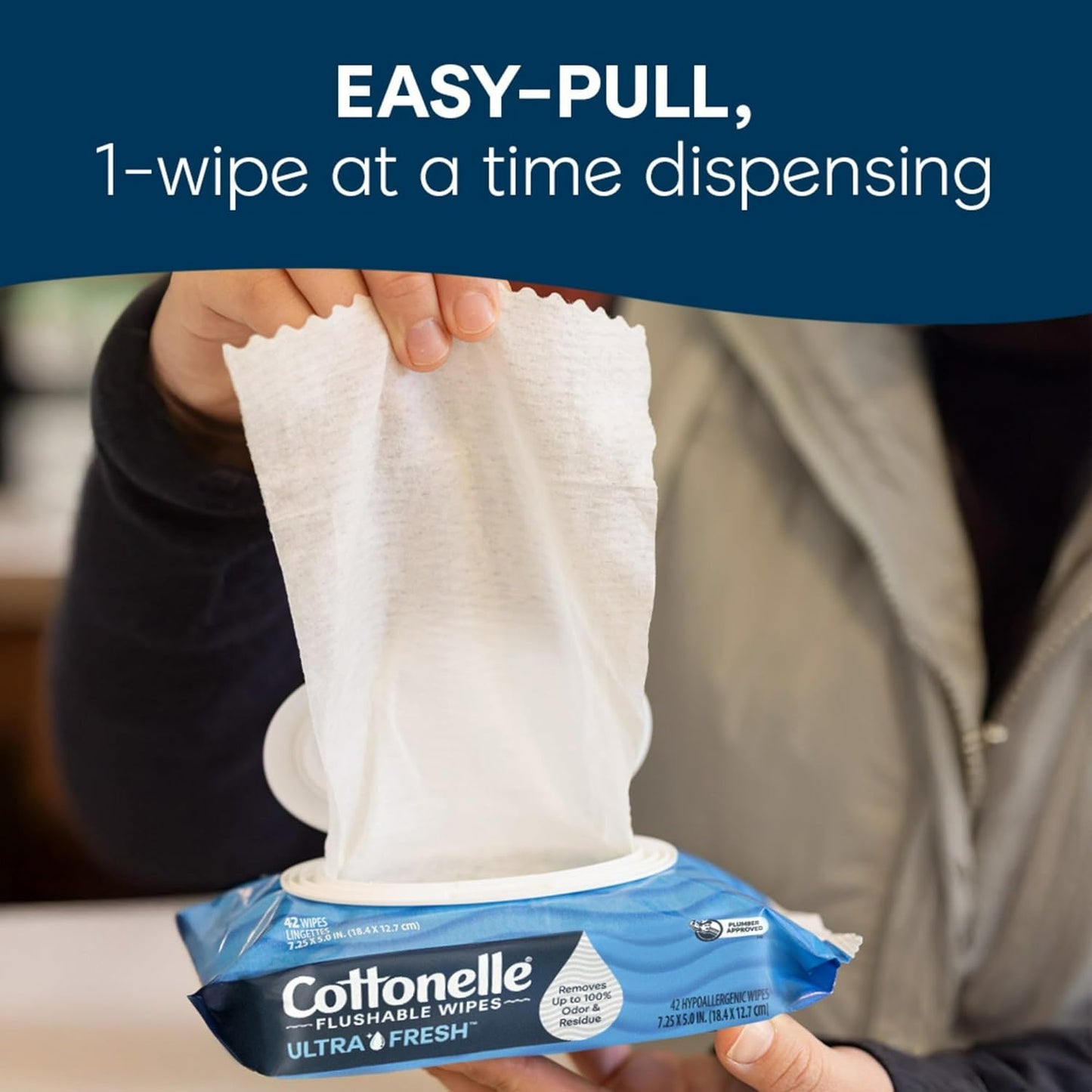 Cottonelle Fresh Feel Flushable Wet Wipes, Adult Wet Wipes, 1 Flip-Top Pack, 42 Total Wipes