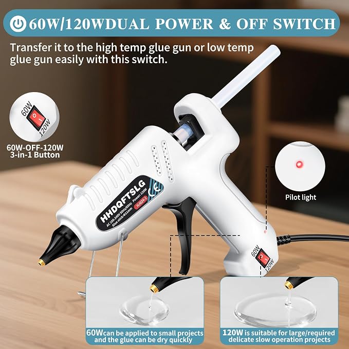 60/120W Full Size Hot Glue Gun Kit, Dual Power Glue Gun