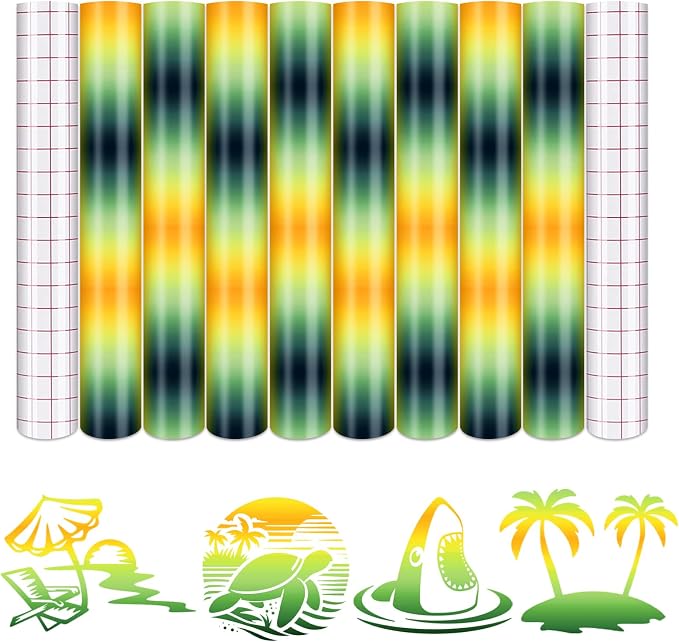 Tintnut Rainbow Permanent Vinyl 8 Pcs12x10in Orange Green Yellow Gradient |