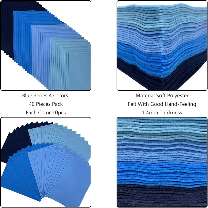 Jtnohx Soft Felt Sheets, 8x12 inches Assorted Craft Felt Fabric, 1.4mm Thick