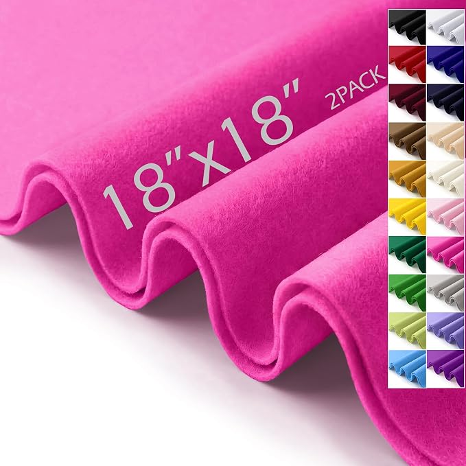 Felt Fabric Sheets 18" x 18" 1.6mm Soft Craft Felt, Fuchsia | Soft Precut Felt