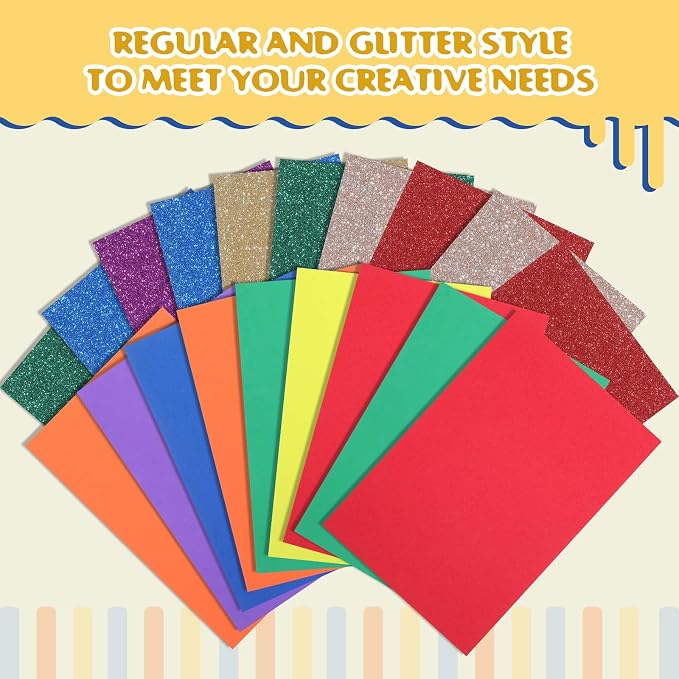 Feifeiya 48 Pack Assorted Colors Foam Sheets 8 x 12 Inch, 36 Regular Foam