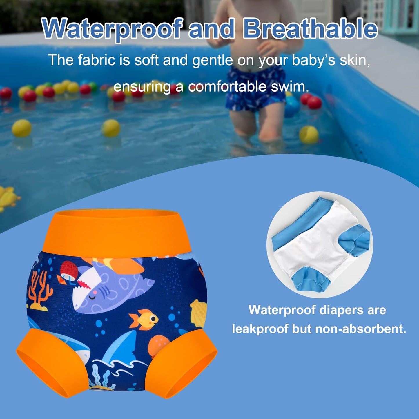 BIG ELEPHANT Baby Swim Diapers 3/6 Pack – Reusable Waterproof Diapers, Soft Breathable Swimwear for Boys and Girls