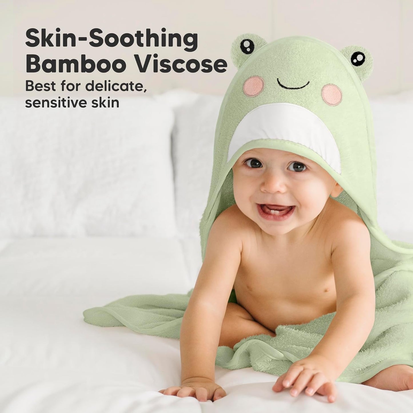 KeaBabies Hooded Baby Towel for Newborn - Viscose Derived from Bamboo Large Baby Bath Towels with Hood for Boys, Girls, Toddler, Extra Absorbent & Soft Newborn Bath Essentials (Frog, Petite)