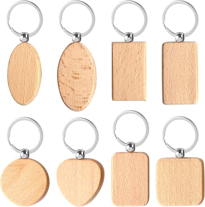 AUEAR, Blank Wooden Key Chain Wood Keychain Key Ring Key Tags Personalized EDC