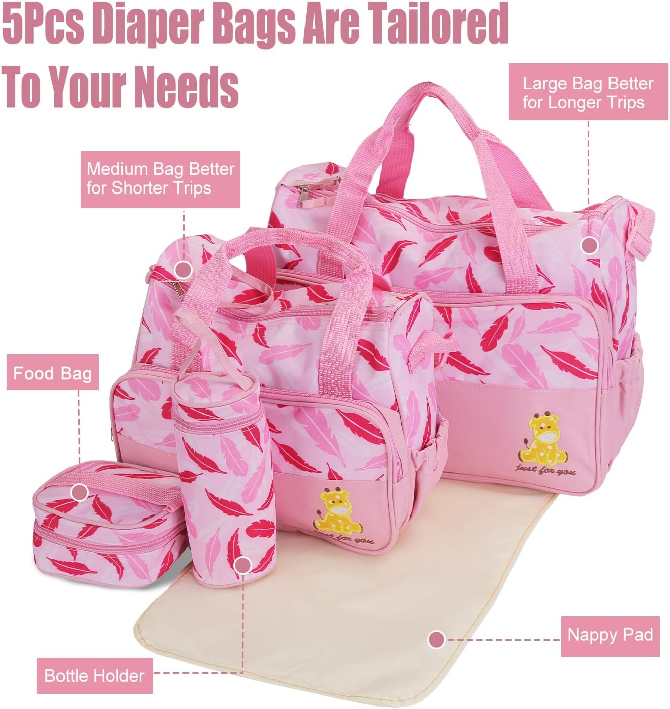 5PCS Baby Diaper Bag Set, Large Baby Doll Diaper Backpack