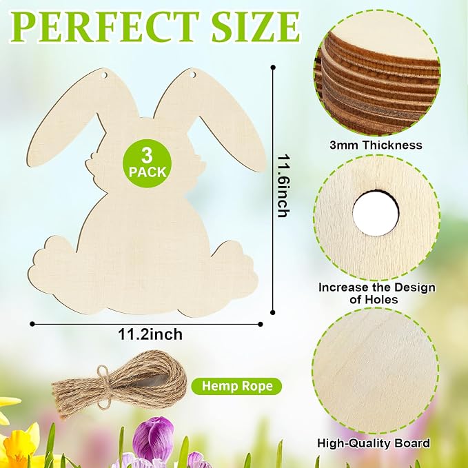 Large Size 12" Wooden DIY Blank Unfinished Round Wood Discs Ornament Happy