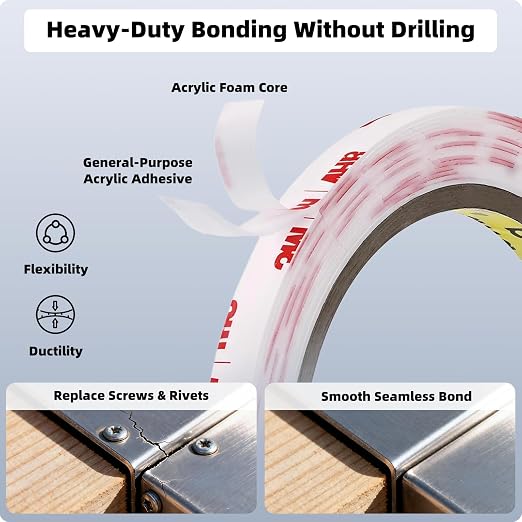 3M Double Sided Tape Thin 1/4''x15.4Ft | 4930 Mounting Tape 0.025in Thick White