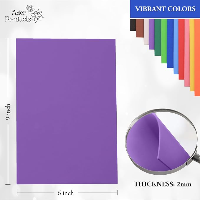 Purple Eva Foam Sheets, 2mm Thick, 6 x 9 Inch, Handicraft Foam Paper