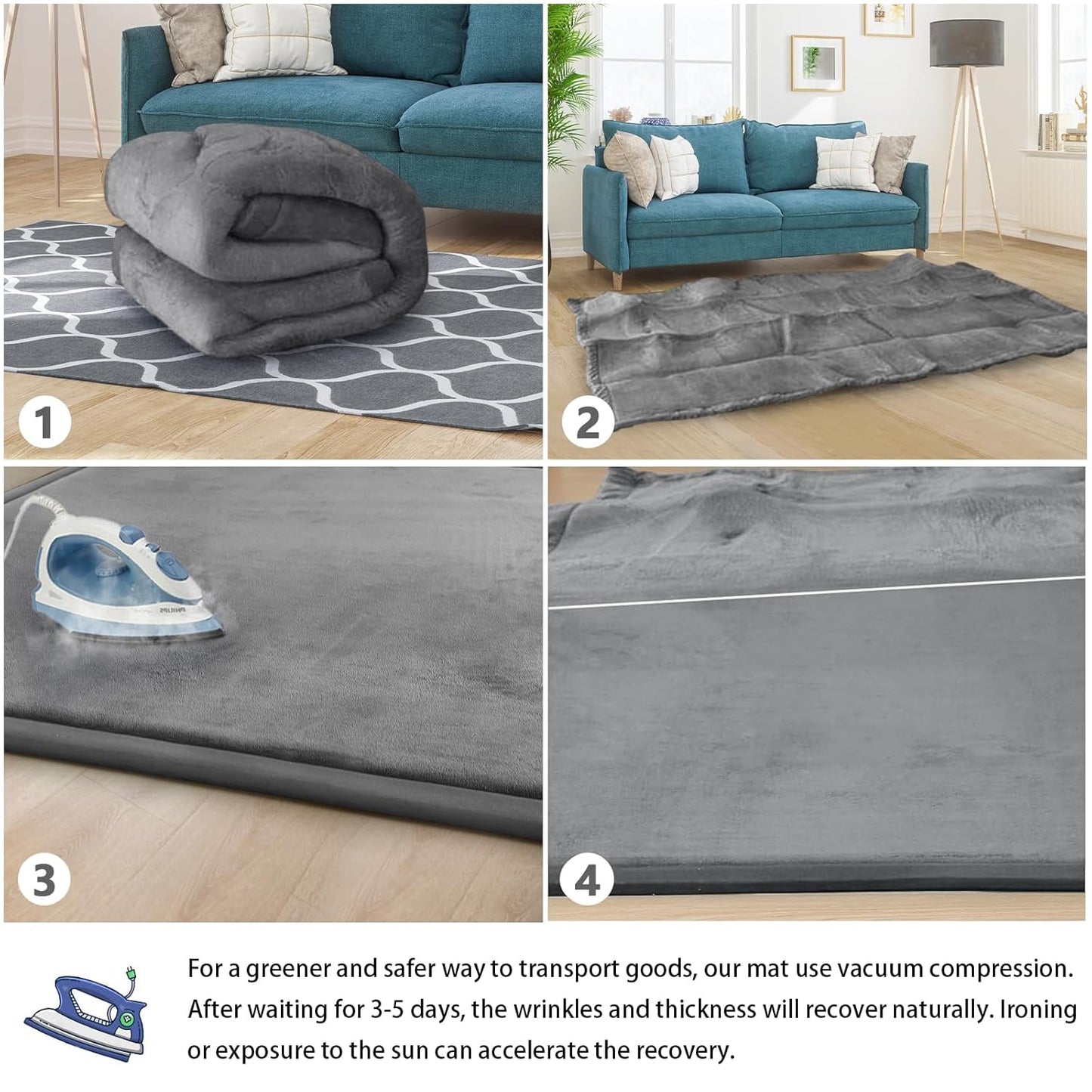 Baby Play Mat for Floor Tummy Time Mat Nursery Muscle Area Rug Playroom Rug Tatami 59"*59" Memory Foam 1.3" Thick Crawling For Babies,Toddlers, Infants, Kids,Floor(Grey)