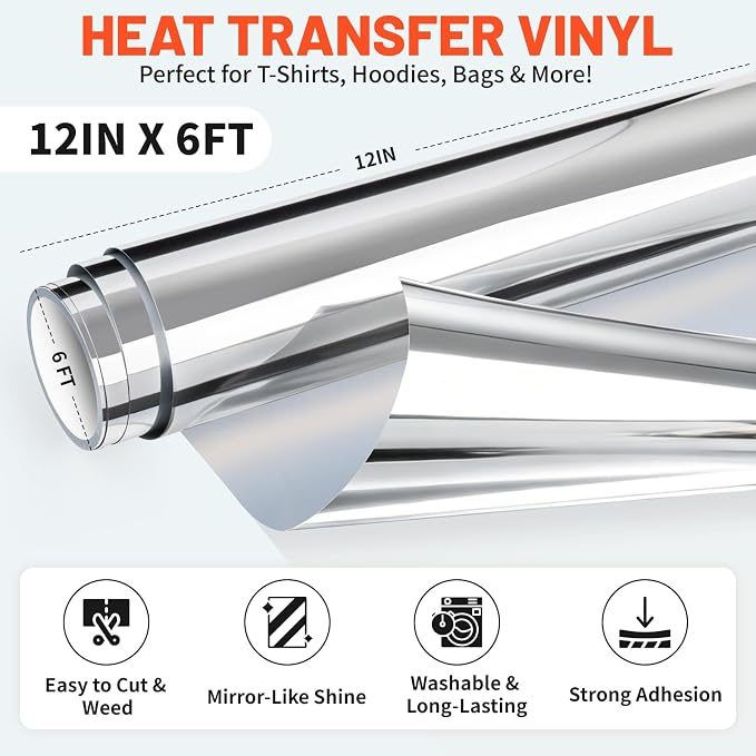 TECKWRAP Heat Transfer Vinyl for T-Shirts, Metallic Silver | Easy Weed HTV Vinyl