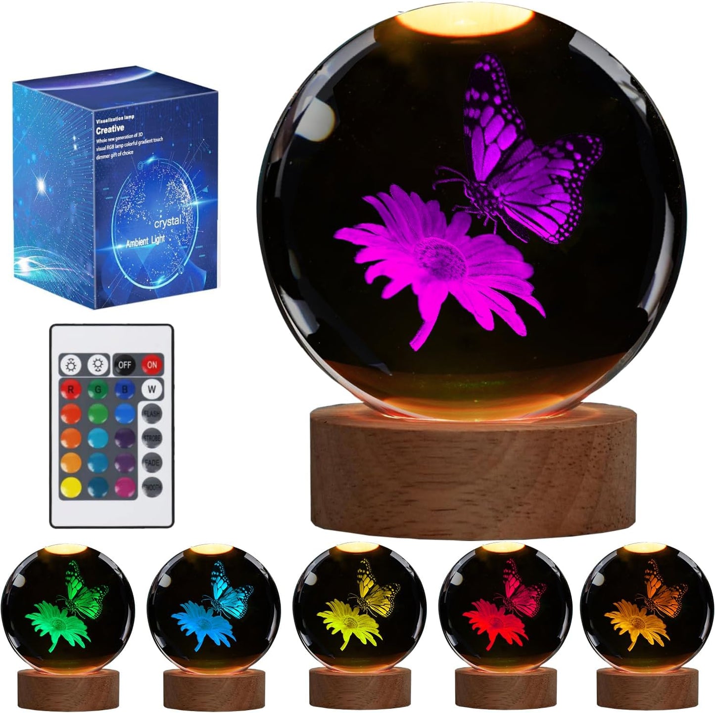 Butterfly Crystal Night Light, Butterfly Gifts, K9 3.15 Inch（80mm） Crytstal Lamp with 16 Colors Remote Upgraded Lamp Gifts for Women Wife Girlfriend