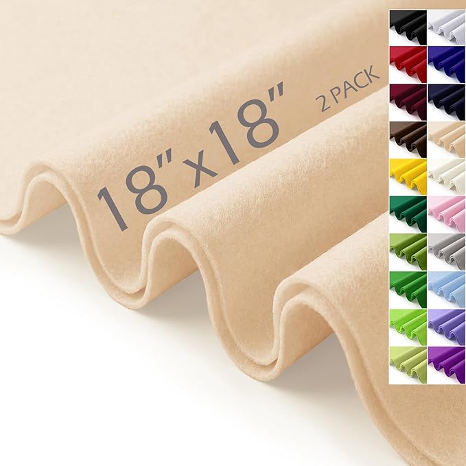 Beige Felt Fabric Sheets 18" x 18" 1.6mm Soft Craft Felt Squares | Soft Precut