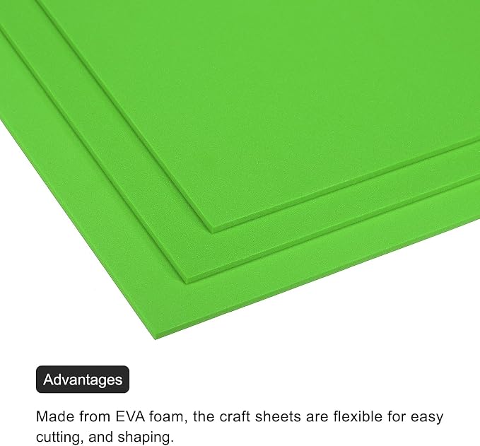 MECCANIXITY EVA Foam Sheets Green 9.8 Inch x 9.8 Inch 3mm Thick Crafts Foam