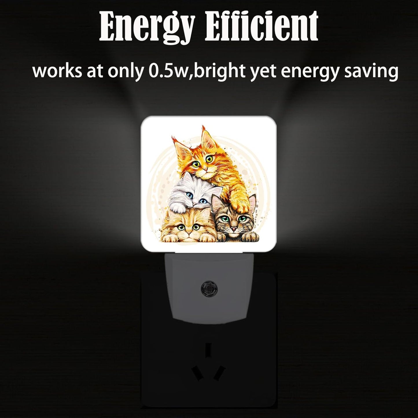Colorful Cats Night Light,Plug-in Night Lights with Dusk to Dawn Sensor for Stairway,Hallway,Bedroom Sleep Friendly Ideal for Women/Girls/Boys Gift,0.5w