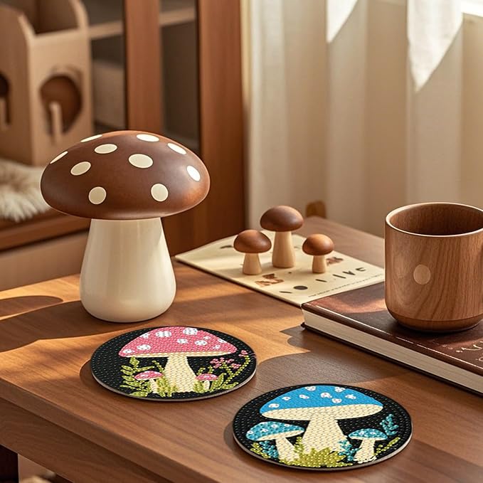 EWJRNSF 8 PCS Mushroom 5D Diamond Painting Coasters DIY Kit