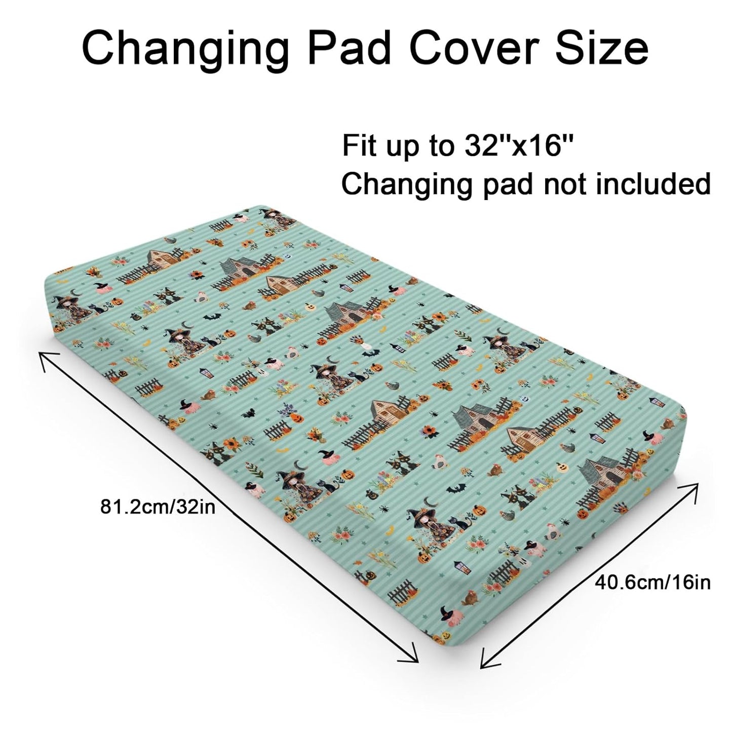 Fall Farm Witch Cats Baby Changing Pad Cover Halloween Farmhouse Pig Hen Bat Moon Pumpkins Floral Nursery Diaper Changing Table Sheets for Boy Girl Soft Stretch Changing Pad Table Mats 32''x16''