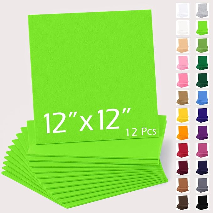 12" x 12" Felt Sheets for Crafts, 2mm Stiff Felt Fabric, Lime Green