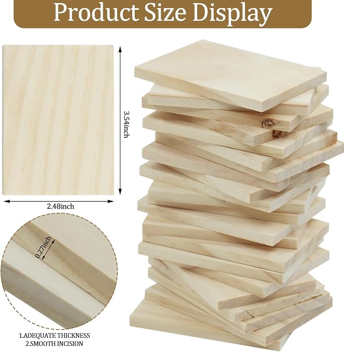 30PCS Wooden Squares for Crafts, 1/4 Inch Thick Natural Blank Square MDF Blocks