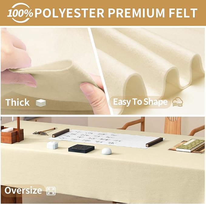 Ivory Felt Fabric Sheet 72" X 36", 1.4mm Thick Large Soft Durable Flexible