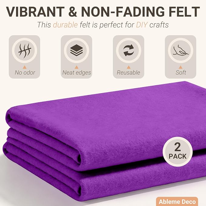 Purple Felt Fabric Sheets 18" x 18" 1.6mm Soft Craft Felt Squares | Soft Precut
