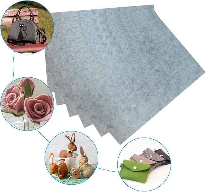 6 Pcs, 8 x 12 Inch Grey Felt Sheets, 2mm Thick | Felt Fabric