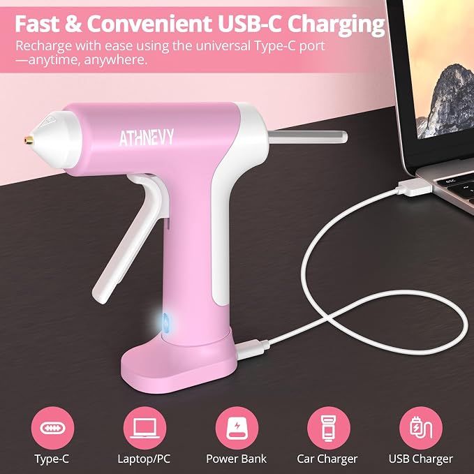 Cordless Hot Glue Gun, 4V 10s Fast Preheat, 2000mAh Battery