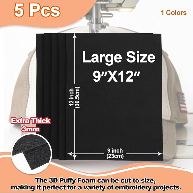 JIYUANCH 5PCS Embroidery Puffy Foam 9″x12″ Large Size 3MM Creating 3D