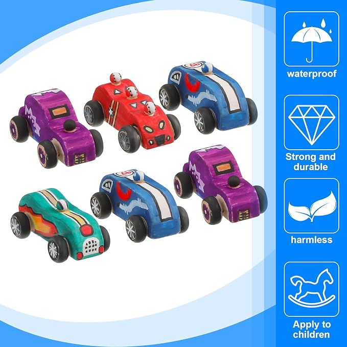 Sumind 12 Pieces Wood DIY Car Toys Unfinished Wooden Cars Paintable Race Cars