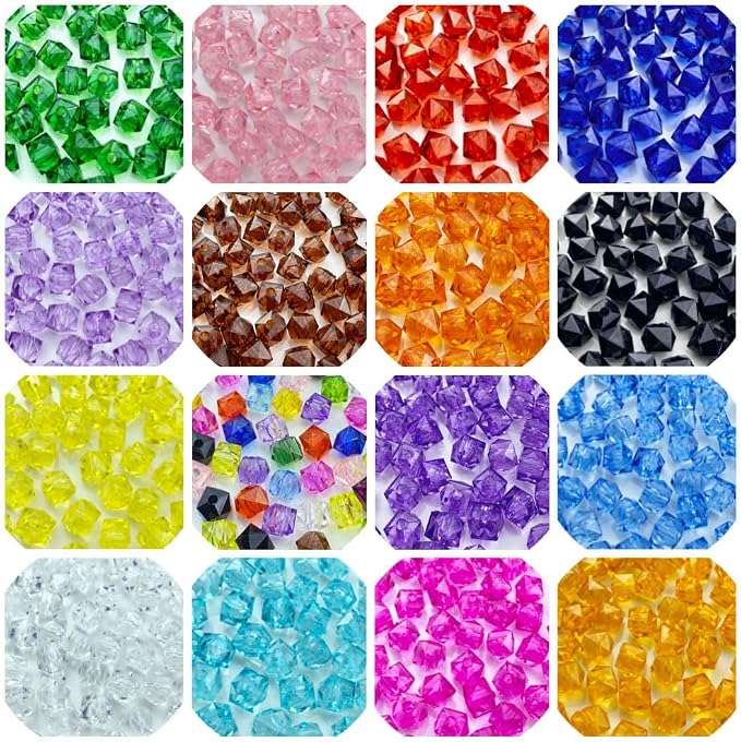 200pcs 10mm Acrylic Cube Faceted Beads Colorful Square Plastic Spacer Beads