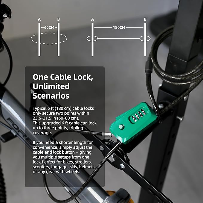 6ft Python Cable Lock for Bike, Bicycle, Trail Camera, 4 Digit Combination Lock, Heavy Duty Anti Theft Candado, Adjustable Locking Cable for Trail Cam, Kayak, eBike, Outdoor Equipment