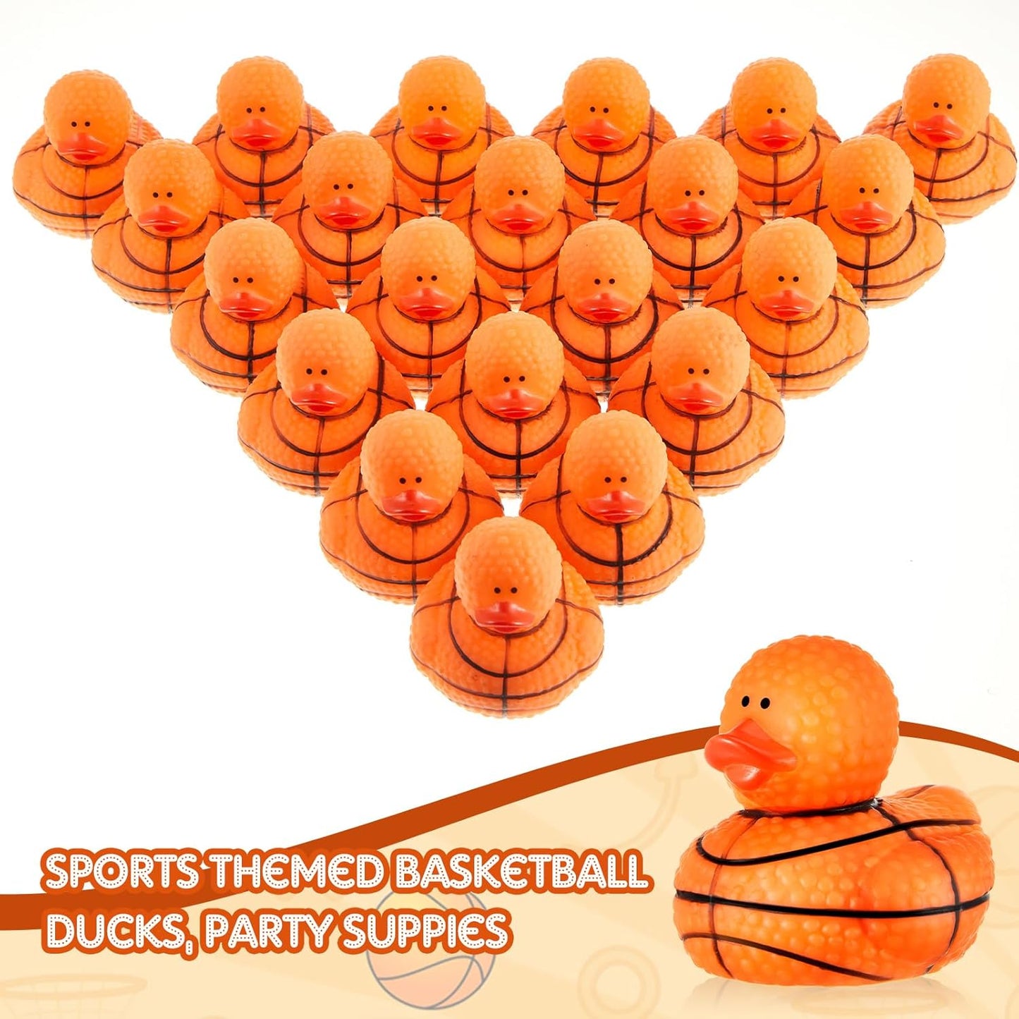Deekin 50 Pcs Rubber Duck 2 Inch Bulk Sport Party Favors for Birthday Party Decorations Club Player Gift (Basketball)